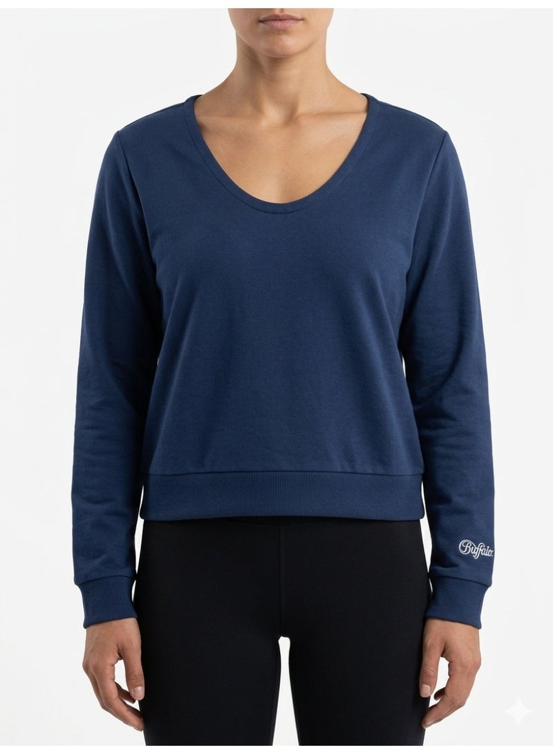 Buffalo Women’s Deep Scoop Neck Sweatshirt - Navy Blue - Image 1
