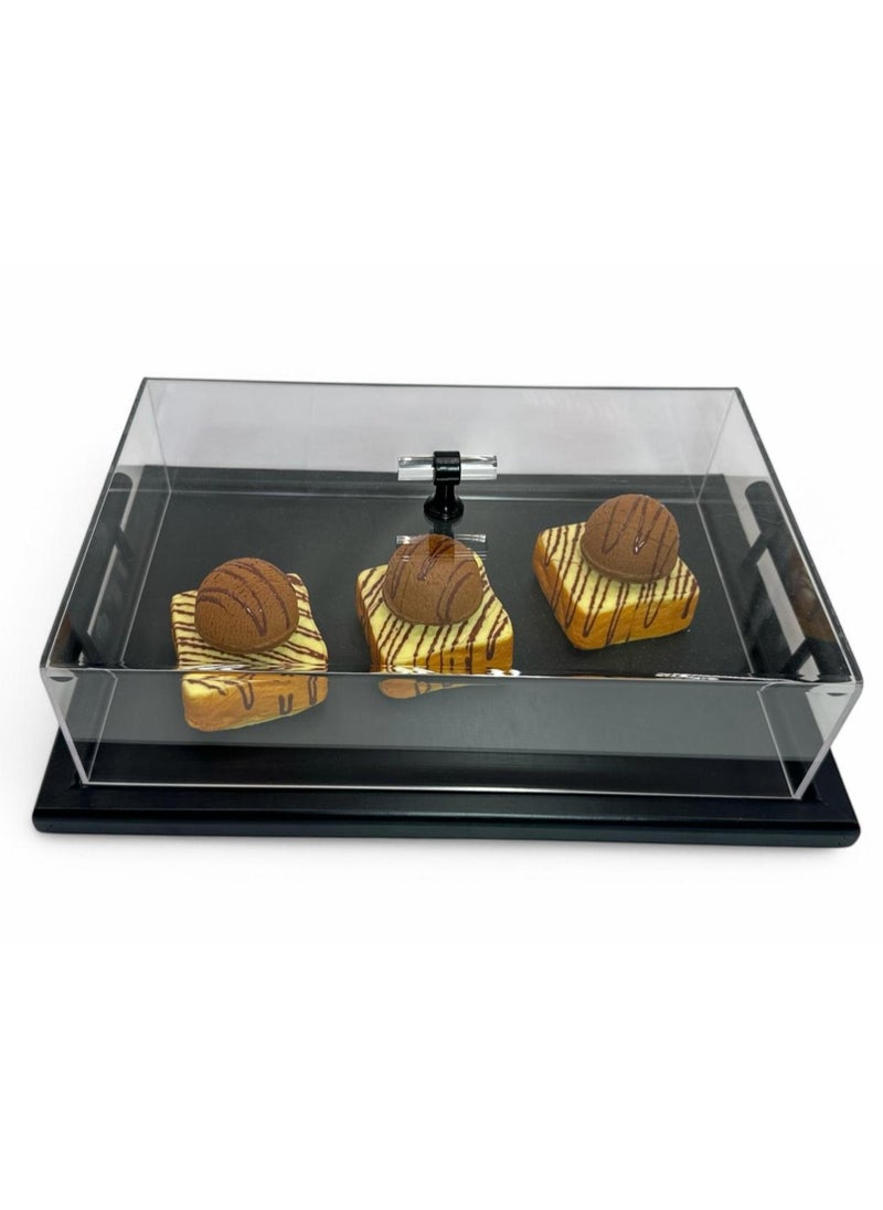 Abareek Al Safa Black serving tray with acrylic cover for serving pastries and toast, perfect design 30/45  - Image 1