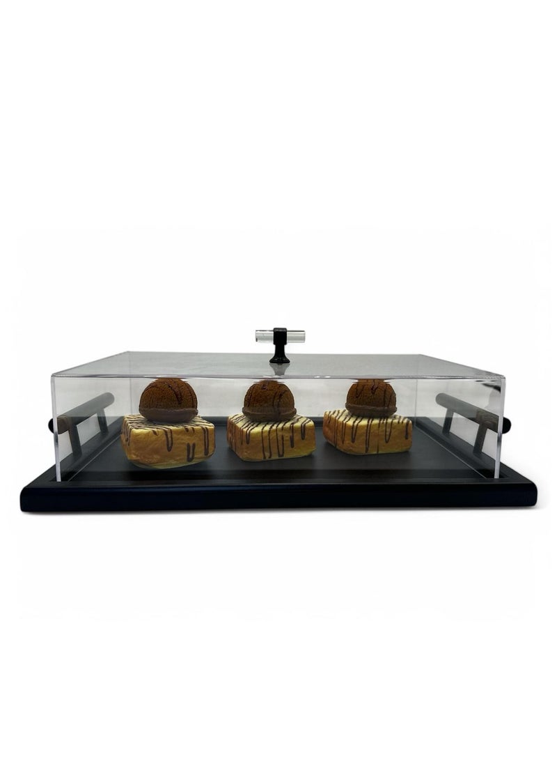 Abareek Al Safa Black serving tray with acrylic cover for serving pastries and toast, perfect design 30/45  - Image 3