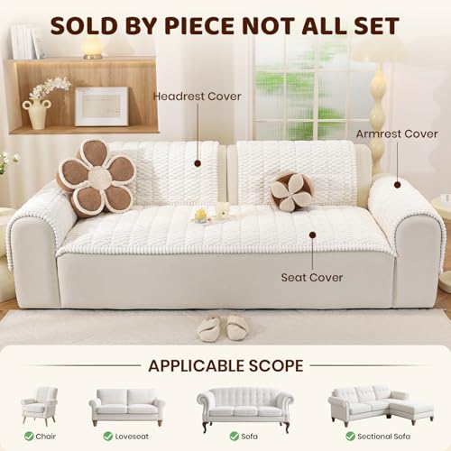 Royhom Couch Cover for Dogs Washable, Soft Thick Pet Couch Covers for Sofa, Pawcart Couch Protector Pet Friendly, Furniture Covers Dog Mat for Couches and Sofas (White, 27.6 x 42.7 Inch) - Image 2