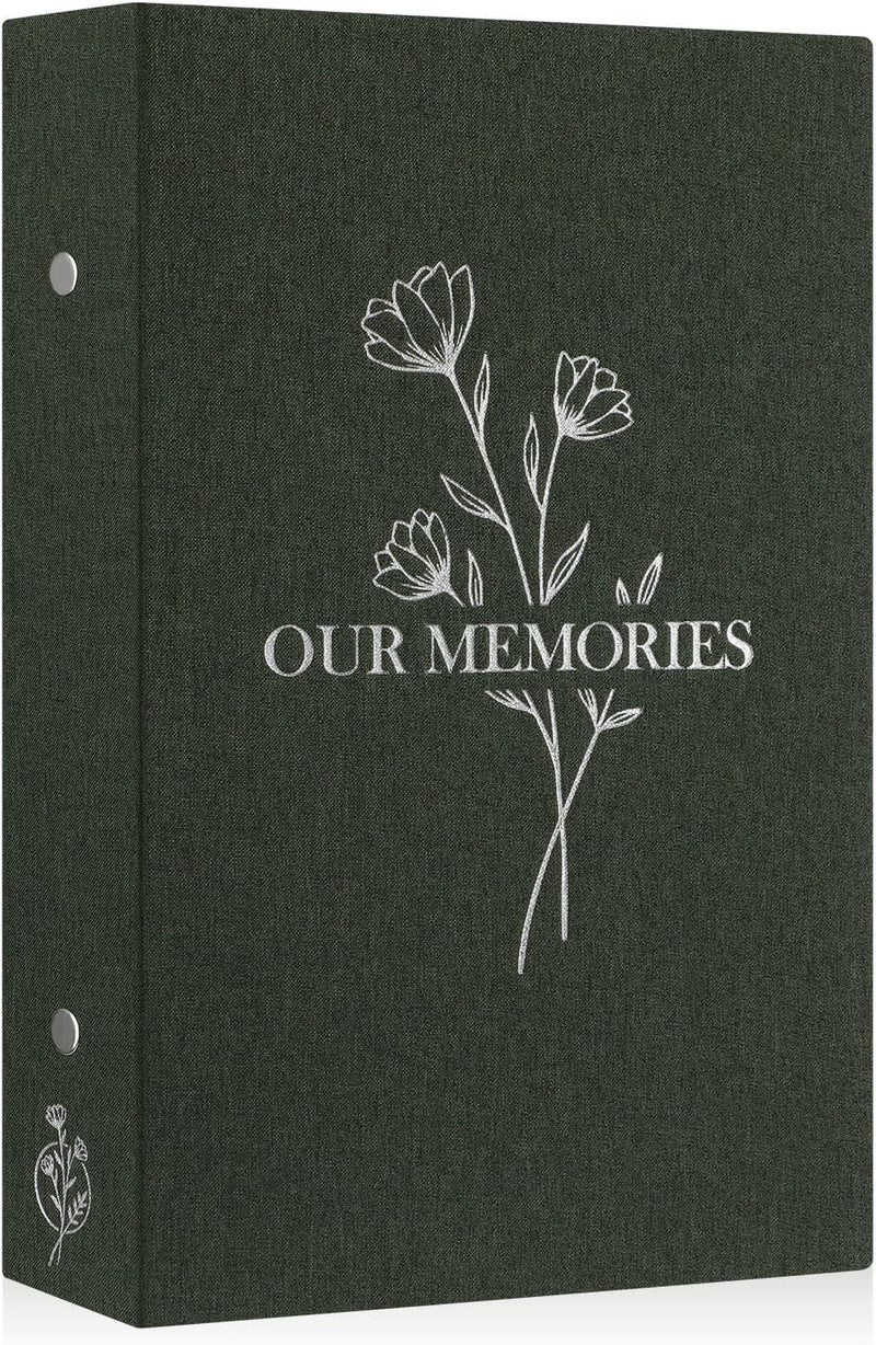 Lanpn Photo Album 6x4 Slip in, OUR MEMORIES Linen 300 Pockets Photo Albums Holds Landscape Only 10x15cm Picture Green - Image 1