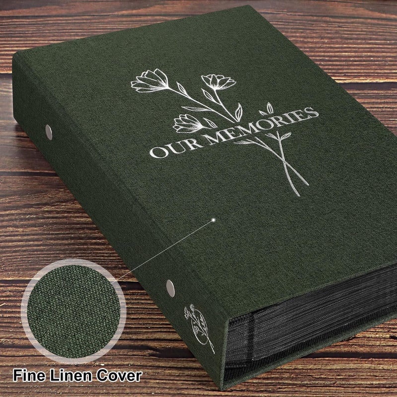 Lanpn Photo Album 6x4 Slip in, OUR MEMORIES Linen 300 Pockets Photo Albums Holds Landscape Only 10x15cm Picture Green - Image 3