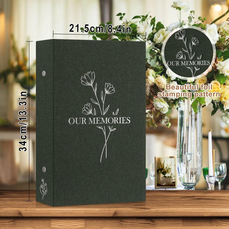 Lanpn Photo Album 6x4 Slip in, OUR MEMORIES Linen 300 Pockets Photo Albums Holds Landscape Only 10x15cm Picture Green - Image 2