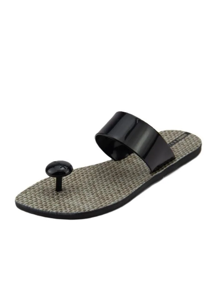 فويسيز صنادل نسائية بشريط واحد ونعل مطبوع - أسود