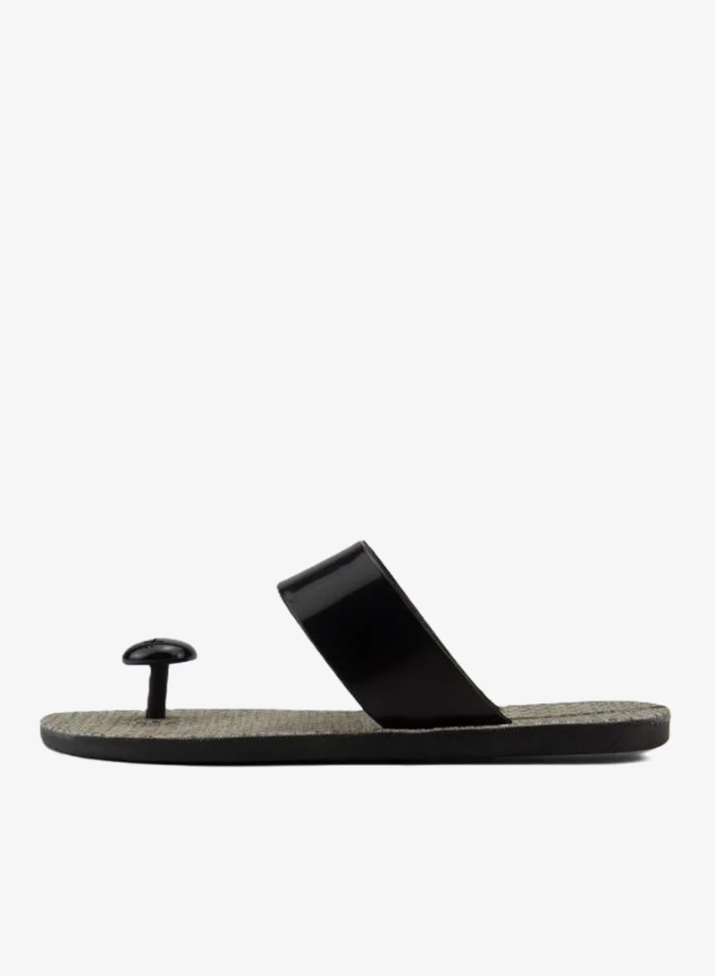 Voices Black-Palha-Black Look Sardenha Women'S With Printed Sole Single Strap Sandals - Black for Women | Best Price UAE