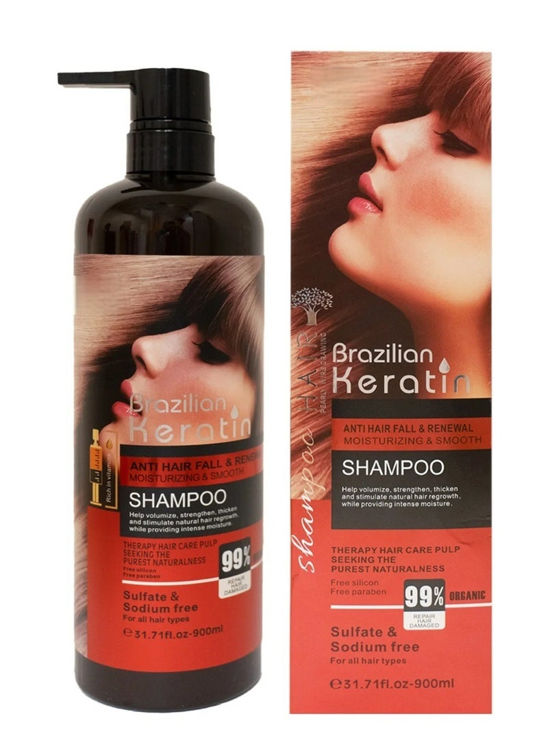Brazilian Keratin Shampoo 900ml | Sulfate & Sodium Free | Deep Repair, Anti-Frizz & Smooth Shiny Hair Care - Image 1
