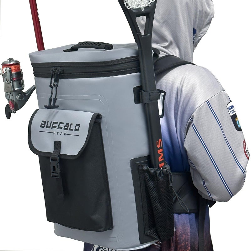 Buffalo Gear Fish Cooler Backpack 30L 32Qt Insulated Fishing Cooler Bag with Drain Plug Waterproof Kill Backpack, Grey - Image 1