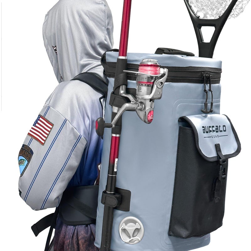 Buffalo Gear Fish Cooler Backpack 30L 32Qt Insulated Fishing Cooler Bag with Drain Plug Waterproof Kill Backpack, Grey - Image 5