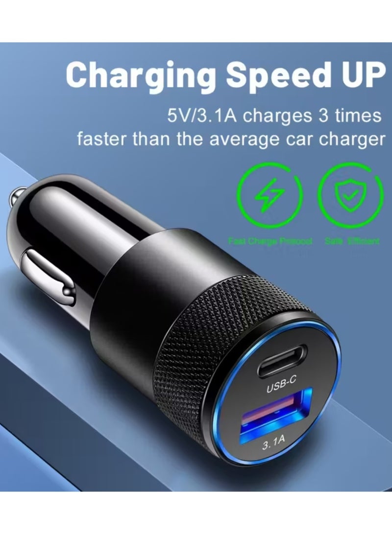 زدترون محول شاحن سيارة سريع 3.1 أمبير USB C PD قابس شحن متعدد المنافذ لجميع الهواتف الذكية شاحن سفر أنيق وخفيف الوزن ومتين - Image 3