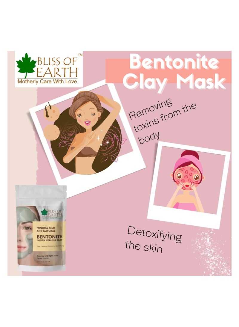 BLISS OF EARTH Bliss of Earth 100% Pure Bentonite Clay Powder Natural Detoxifying Healing Facial Mask Pack of 4  - Image 3