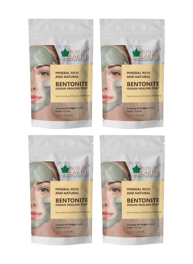 BLISS OF EARTH Bliss of Earth 100% Pure Bentonite Clay Powder Natural Detoxifying Healing Facial Mask Pack of 4  - Image 1