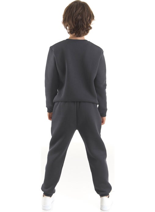 Mshb&G Plain Dark Grey Boy's Tracksuit Bottom Top Set  - Image 3