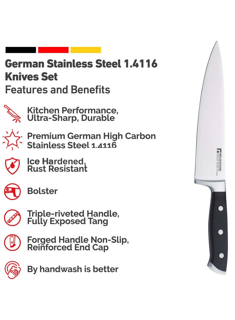 MULLER KITCHEN 19-Piecs of Stainless Steel Knife Set for Kitchen Black/Silver with Wooden Block - Image 3