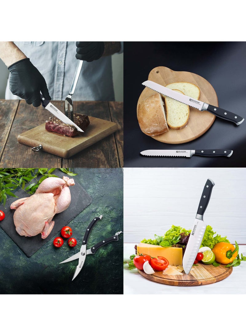 MULLER KITCHEN 19-Piecs of Stainless Steel Knife Set for Kitchen Black/Silver with Wooden Block - Image 4