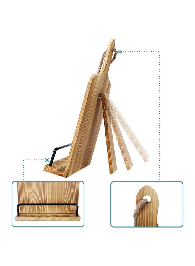 SOLIGT Soligt Cookbook Stand for Kitchen Counter Adjustable iPad Tablet Recipe Book Holder Rustic Wood Cutting Board Style - Brown  - Image 5