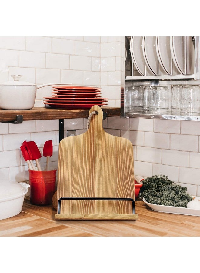 SOLIGT Soligt Cookbook Stand for Kitchen Counter Adjustable iPad Tablet Recipe Book Holder Rustic Wood Cutting Board Style - Brown  - Image 2