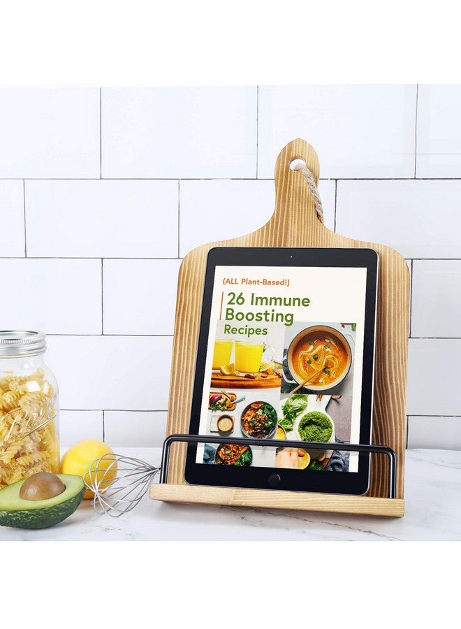 SOLIGT Soligt Cookbook Stand for Kitchen Counter Adjustable iPad Tablet Recipe Book Holder Rustic Wood Cutting Board Style - Brown  - Image 3