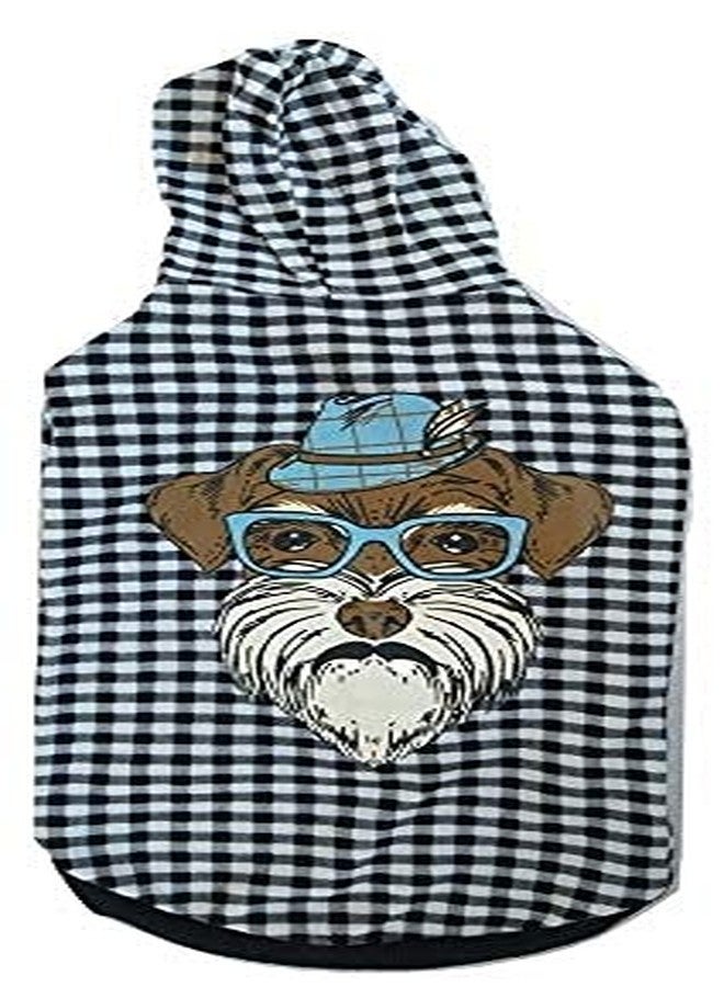 Gojira/Pet/Dog/Cat Cotton Stylish Hoodie - Check Pattern (Black & White) (M) - Image 1