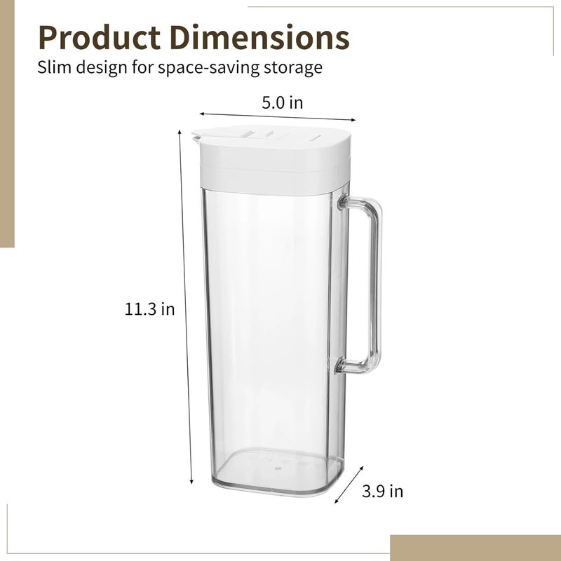 Plastic Water Pitcher with Flip-Top Lid, 2-Quart Large Capacity, Leakproof Slim Beverage Jug, Fridge Door Space-Saving Drink Dispenser, 5.0 x 3.9 x 11.3 in, for Iced Tea Juice Milk Home Party - Image 4