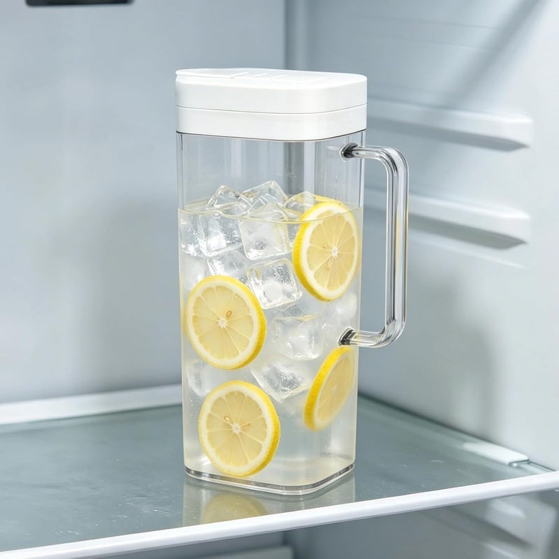 Plastic Water Pitcher with Flip-Top Lid, 2-Quart Large Capacity, Leakproof Slim Beverage Jug, Fridge Door Space-Saving Drink Dispenser, 5.0 x 3.9 x 11.3 in, for Iced Tea Juice Milk Home Party - Image 1