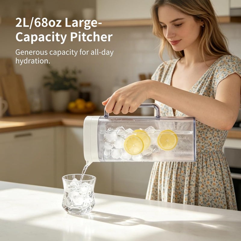 Plastic Water Pitcher with Flip-Top Lid, 2-Quart Large Capacity, Leakproof Slim Beverage Jug, Fridge Door Space-Saving Drink Dispenser, 5.0 x 3.9 x 11.3 in, for Iced Tea Juice Milk Home Party - Image 3
