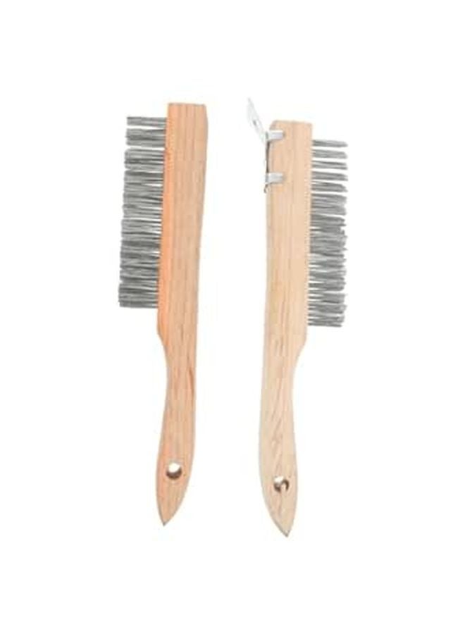 Wooden Handle Steel Wire Scrubber 2 Pack for Rust Removal Paint Scraping Metal Surface Cleaning - Image 1