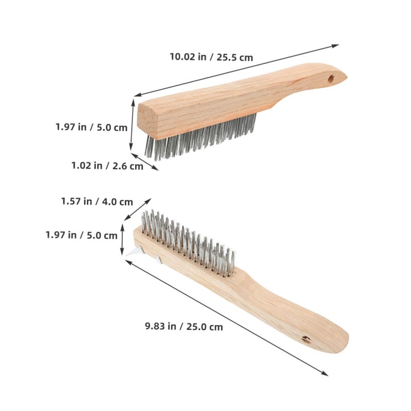 Wooden Handle Steel Wire Scrubber 2 Pack for Rust Removal Paint Scraping Metal Surface Cleaning - Image 3