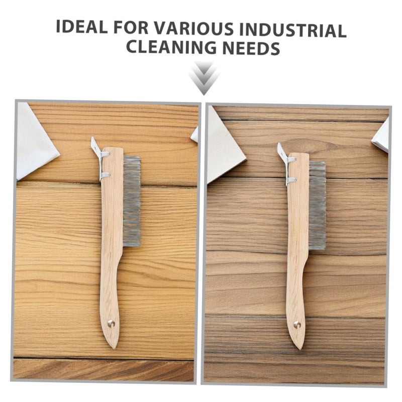 Wooden Handle Steel Wire Scrubber 2 Pack for Rust Removal Paint Scraping Metal Surface Cleaning - Image 4