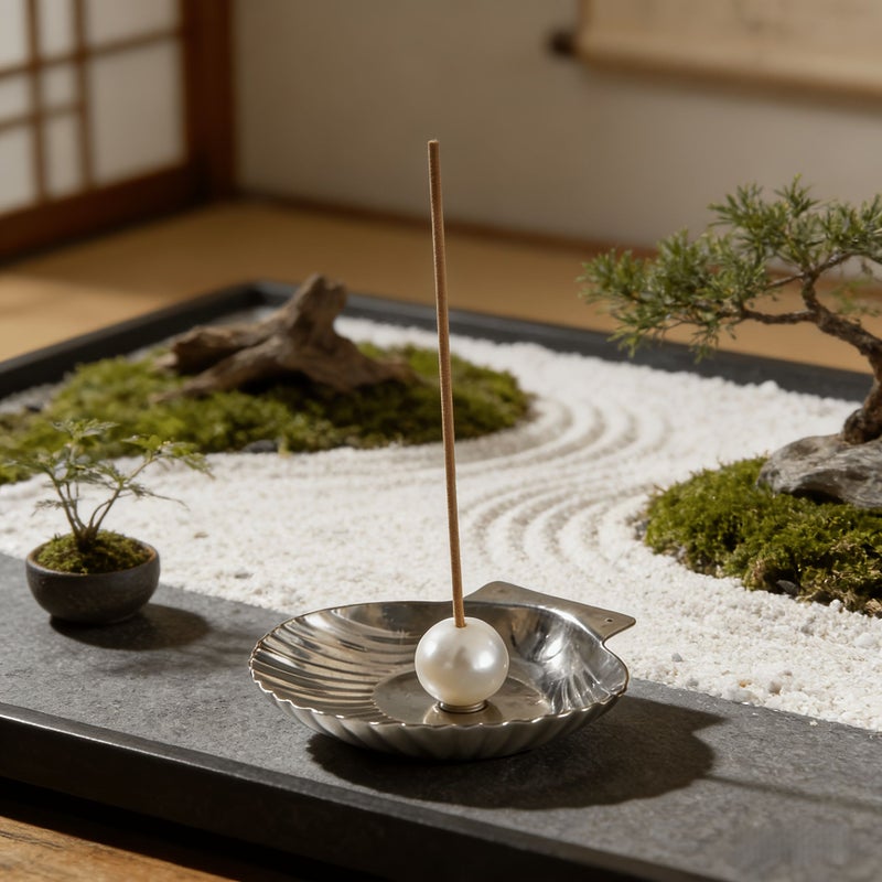 Seashell Pearl Incense Holder Stainless Steel Tray Home Decor Magnetic Detachable Pearls - Image 2