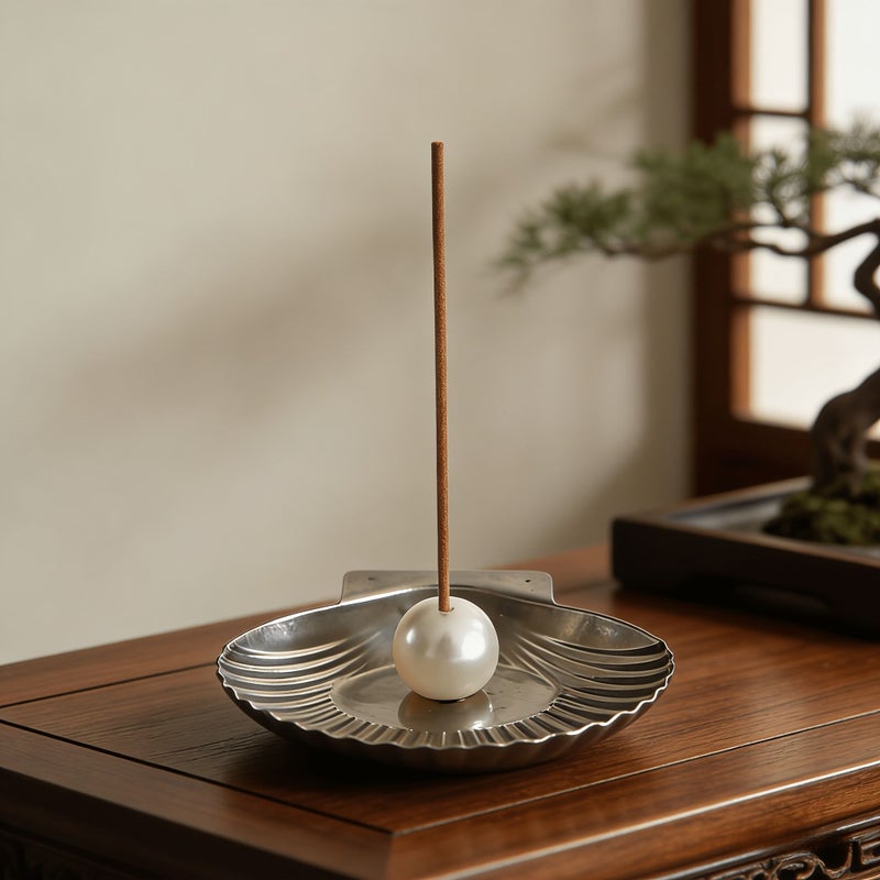 Seashell Pearl Incense Holder Stainless Steel Tray Home Decor Magnetic Detachable Pearls - Image 3