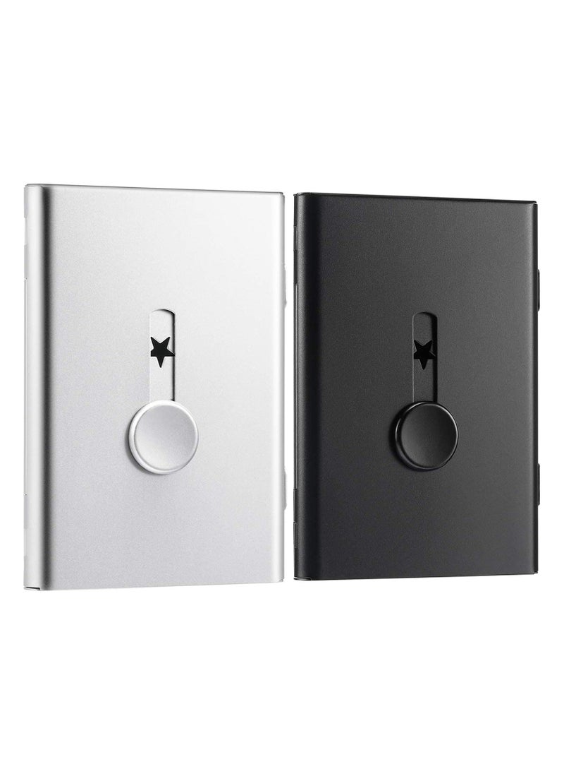 SYOSI Business Card Holder, Thumb-Drive Business Card Case, Slide Out Business Card Holders, Stainless Steel Card Holder Card Case, Excellent Design for Men and Women, 2 Pack  - Image 2
