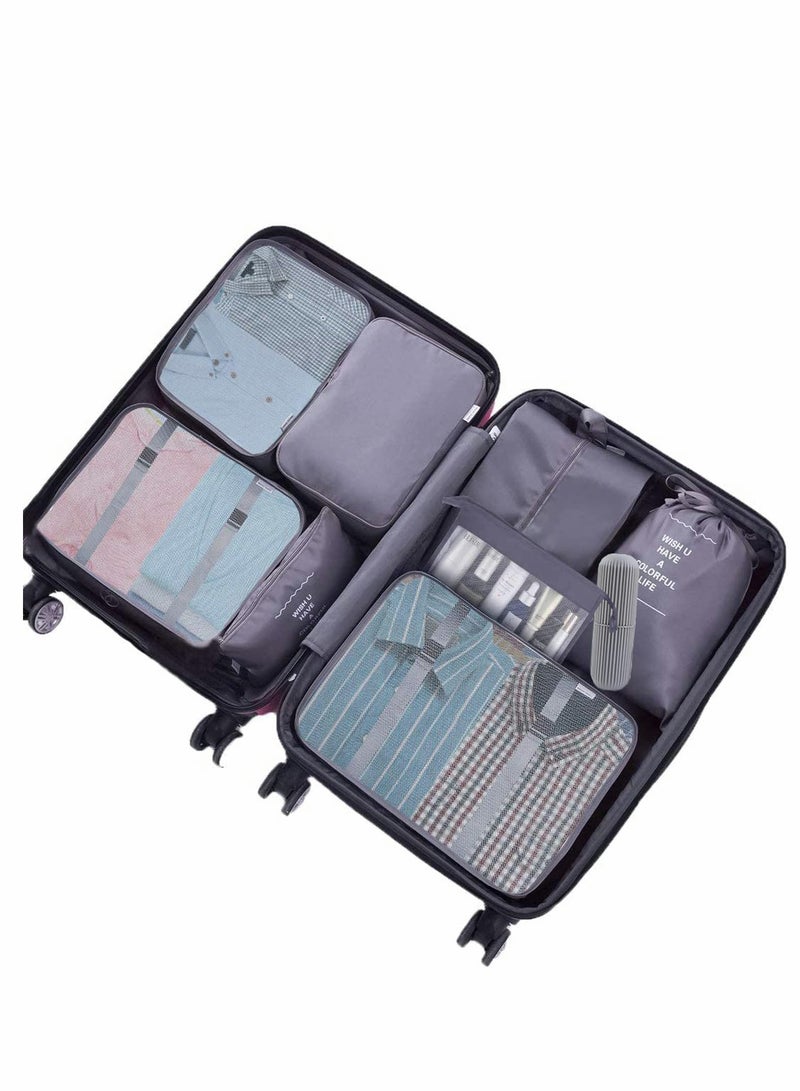 9 Piece Waterproof Packing Cubes Travel Organizers for Luggage Storage Clothes Shoes and Toiletries in Grey - Image 3