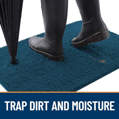 OLANLY Dog Door Mat for Muddy Paws 24x16 Absorbs Moisture and Dirt Absorbent NonSlip Washable Doormat Quick Dry Chenille Mud Mat Entry Indoor Entryway Carpet for Inside Floor Atlantic Blue - Image 3