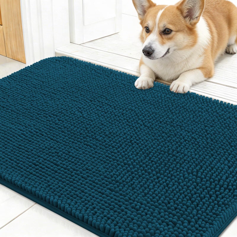 OLANLY Dog Door Mat for Muddy Paws 24x16 Absorbs Moisture and Dirt Absorbent NonSlip Washable Doormat Quick Dry Chenille Mud Mat Entry Indoor Entryway Carpet for Inside Floor Atlantic Blue - Image 2
