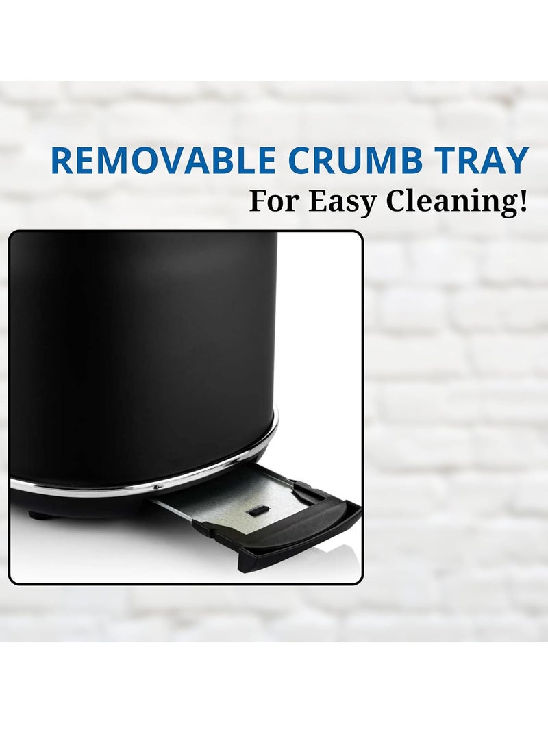 Westinghouse USA Retro 2-Slice Bread Toaster – Black | 6 Browning Levels, Self-Centering Slots, Crumb Tray, Warming Rack (UAE Version) - 2 Years Warranty - Image 3