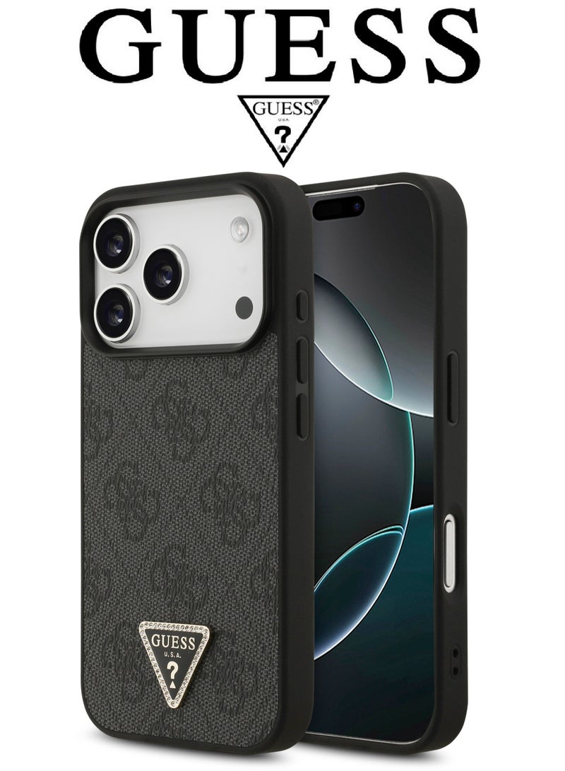CG MOBILE Luxury embossed leather iPhone 17 Pro Max case with strap. MagSafe wireless charging iPhone cover iphone 17 pro max. Shockproof, durable back protection iphone 17 pro max back cover. French-designed, elegant iphone 17 pro max cover, certified in partnership with GUESS and . Black phone case. - Image 2