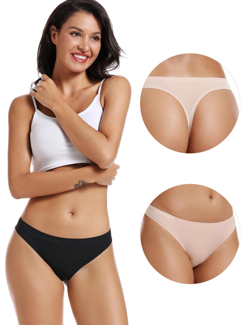 voenxe Seamless Women Underwear Thongs,No Show Ladies Thong,Invisible No Line Breathable Comfortable Panties Undies,Womens No Seam Soft Wide Gusset Tanga,Legging Underpants for Woman 5-Pack - Image 4