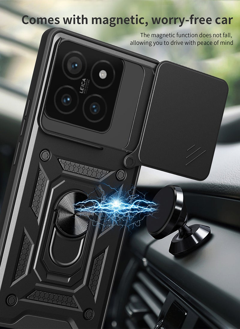 حافظة ل Xiaomi 14T Pro 5G مع غطاء كاميرا منزلق، مسند، PC+TPU ثنائي الطبقةBlack - Image 3