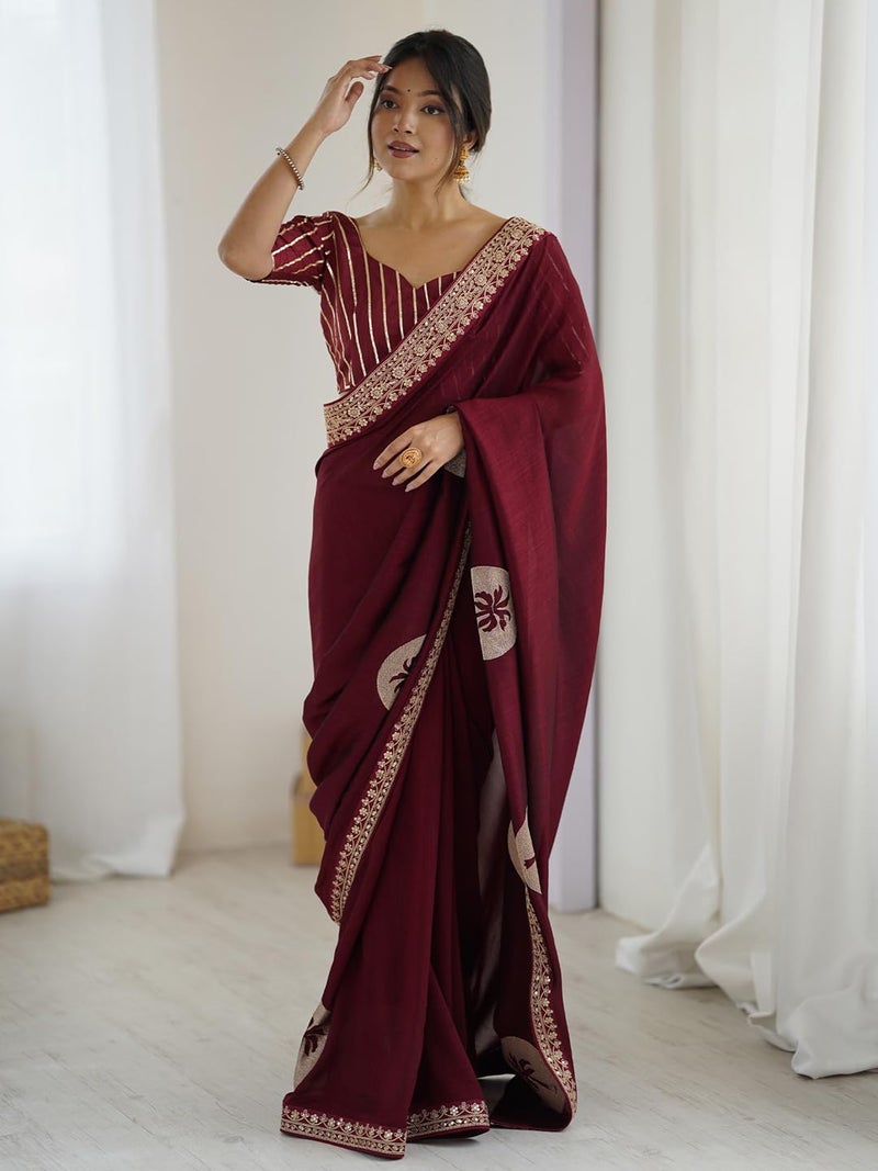 saree mall ساري مول ساري نسائي من حرير فيشيترا مطرز مع قطعة بلوزة غير مخيطة (RADHA9002_RX) - Image 2