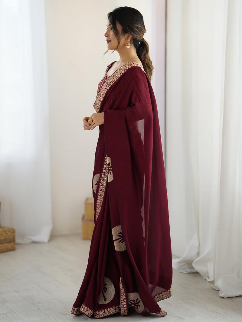 saree mall ساري مول ساري نسائي من حرير فيشيترا مطرز مع قطعة بلوزة غير مخيطة (RADHA9002_RX) - Image 3