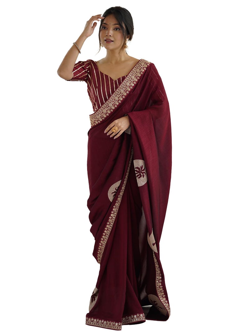 saree mall ساري مول ساري نسائي من حرير فيشيترا مطرز مع قطعة بلوزة غير مخيطة (RADHA9002_RX) - Image 1