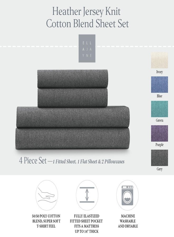 Ella Jayne Jersey Knit Sheets Set (4pc) Grey, Poly-Cotton Tshirt Soft Sheets Twin Size, Twin Size, Jersey Knit Twin 10'' Deep Pockets - Image 2