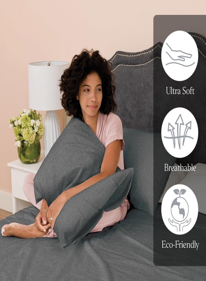 Ella Jayne Jersey Knit Sheets Set (4pc) Grey, Poly-Cotton Tshirt Soft Sheets Twin Size, Twin Size, Jersey Knit Twin 10'' Deep Pockets - Image 3