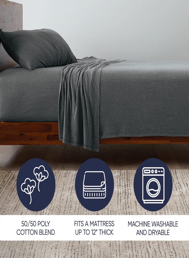 Ella Jayne Jersey Knit Sheets Set (4pc) Grey, Poly-Cotton Tshirt Soft Sheets Twin Size, Twin Size, Jersey Knit Twin 10'' Deep Pockets - Image 4