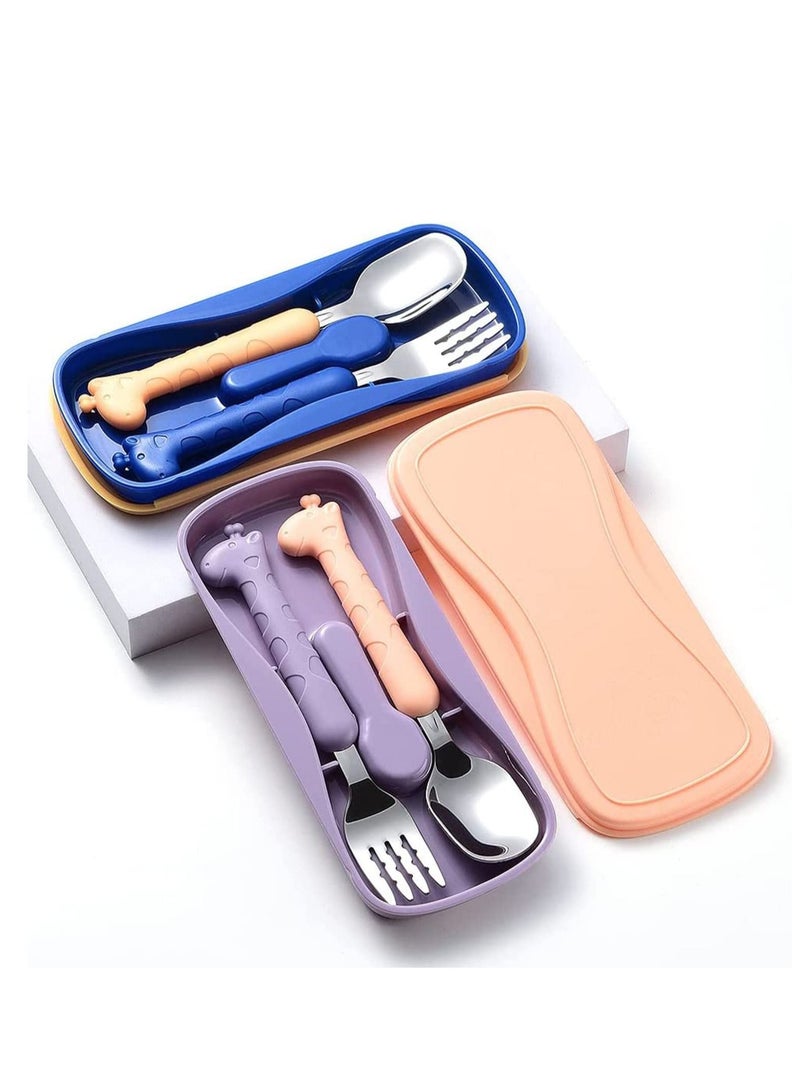 SYOSI 2 Cartoon Toddler Utensil Sets Kid Spoon and Fork Stainless Steel Safe Silverware for Children Self-Feeding - Image 1