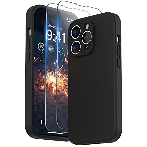 SURPHY Designed for iPhone 14 Pro Case with Screen Protector Camera Protection Soft Microfiber Lining Liquid Silicone Phone Case Black - Image 1