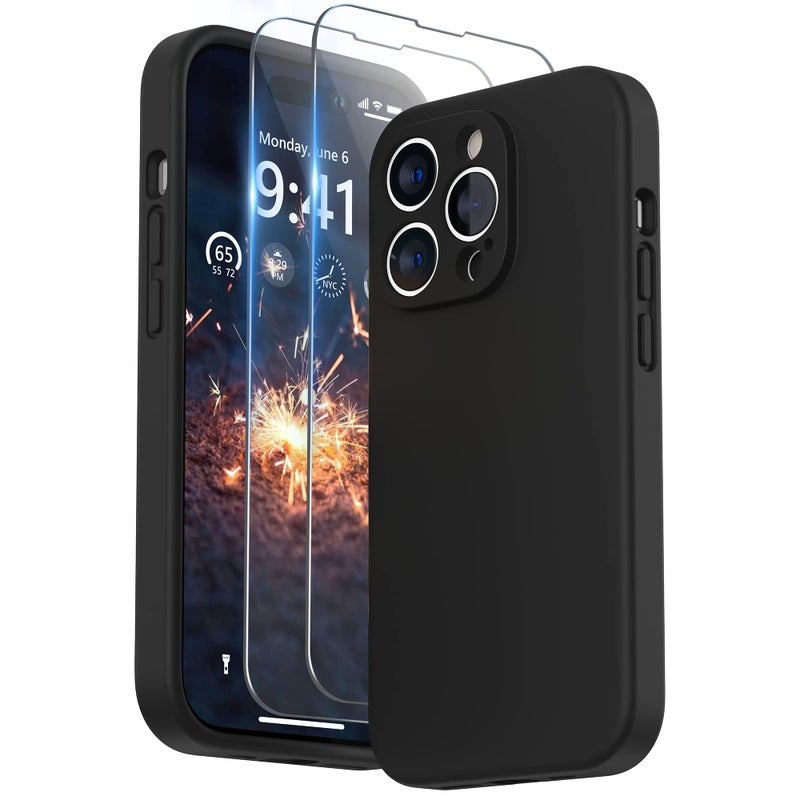 SURPHY Designed for iPhone 14 Pro Case with Screen Protector Camera Protection Soft Microfiber Lining Liquid Silicone Phone Case Black - Image 2