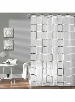 Excefore Bathroom Shower Curtain, Black and White Plaid Plastic Shower Curtain for Bathroom Decor, Waterproof Transparent Shower Curtain Hook Set, Modern Bathroom Curtain 71" x 71"  - Image 1