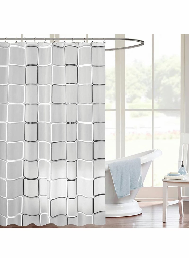 Excefore ستارة دش حمام، ستارة دش بلاستيكية بمربعات سوداء وبيضاء لتزيين الحمام، مجموعة خطافات ستارة دش شفافة مقاومة للماء، ستارة حمام عصرية 71" x 71" - Image 2