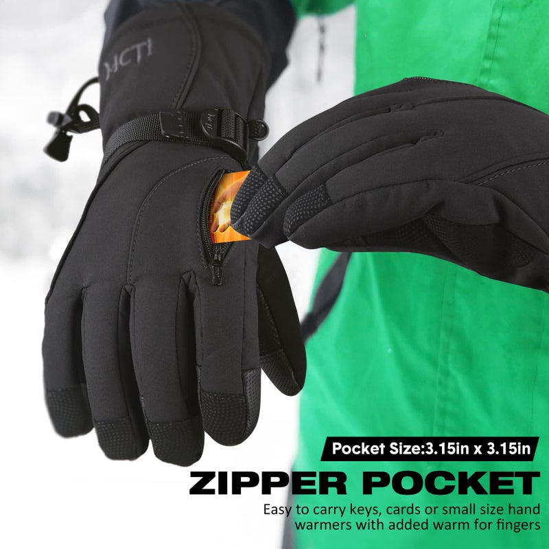 MCTi Waterproof Mens Ski Gloves Winter Warm 3M Thinsulate Snowboard Snowmobile Cold Weather Gloves Black X-Large - Image 4